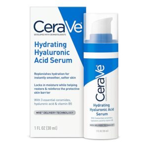 Image of an Cerave Hyaluronic Acid Serum for Face with Vitamin B5 and Ceramides.