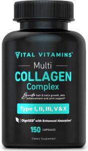 Image of an Vital Vitamins Multi Collagen for Women & Men - Type I, II, III, V, X - Grass Fed.