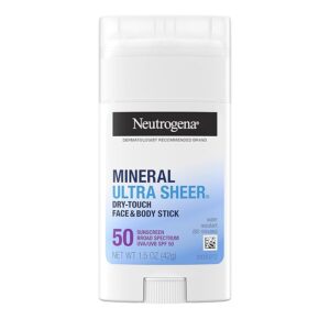 Image of an Neutrogena Ultra Sheer Dry Touch SPF 50 Mineral Sunscreen Stick.