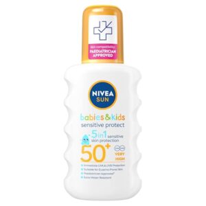 Image of an Nivea Kids Protect And Sensitive Sun Spray With Spf 50+ Very High - 200 Ml.