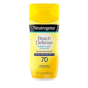 Image of an Neutrogena Beach Defense Face and Body Sunscreen Lotion with Broad Spectrum SPF 70.