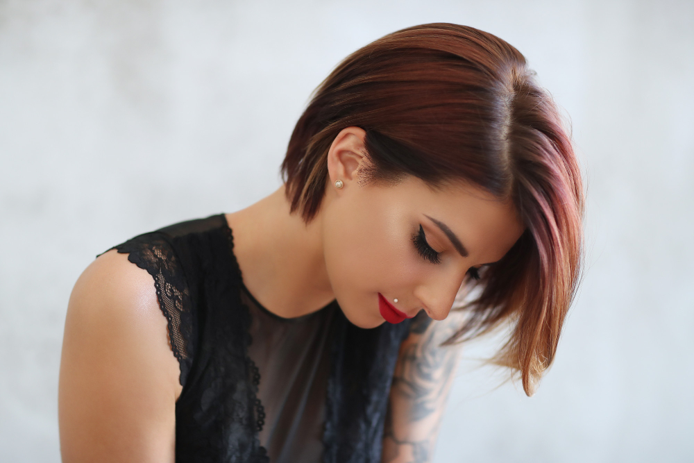 Stylish women with short hair cuts.